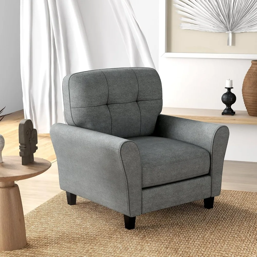 Modern Mid-Century Accent Chair - Linen Living Room Chair with Tufted Back, 7