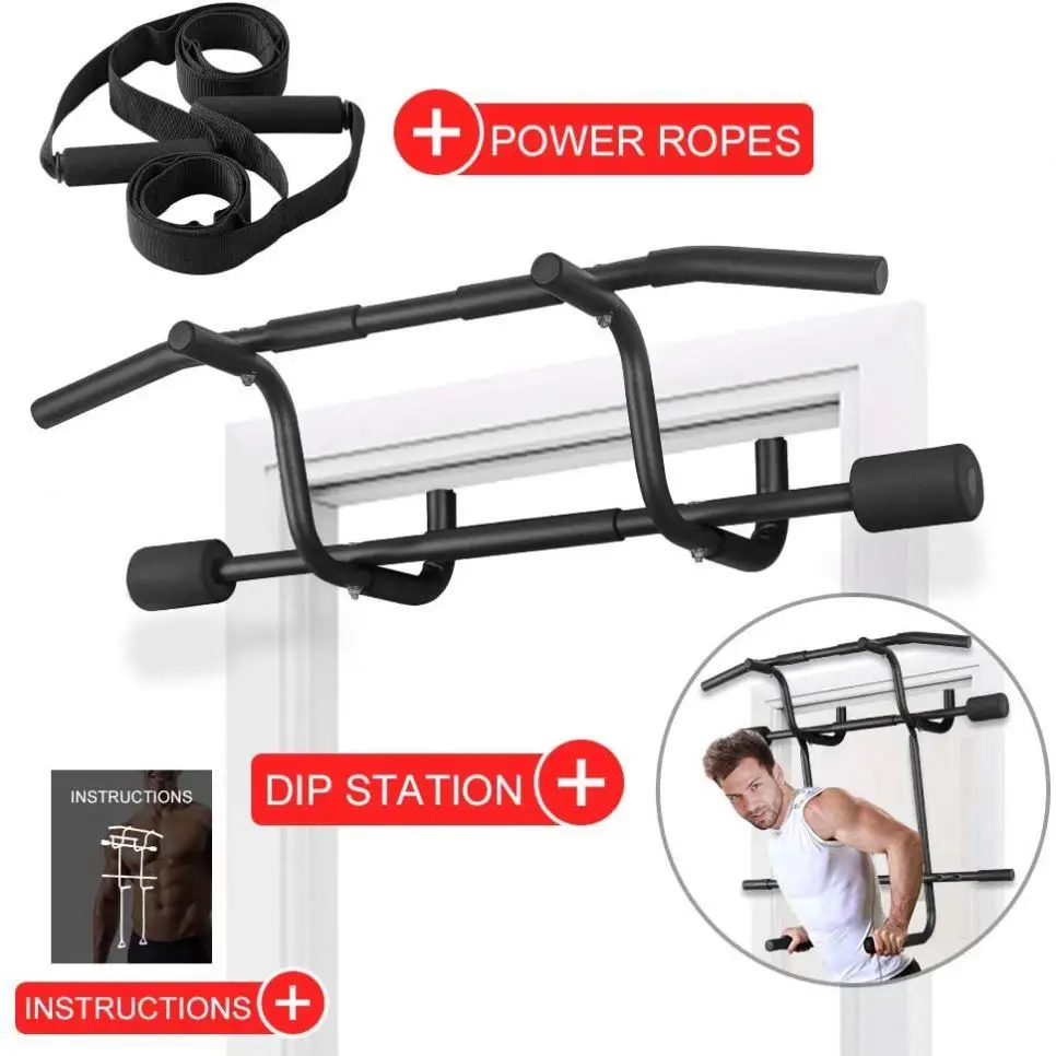 Multi-Functional Doorway Pull up Bar Home Strength Training Dip Bar & Suspension Straps