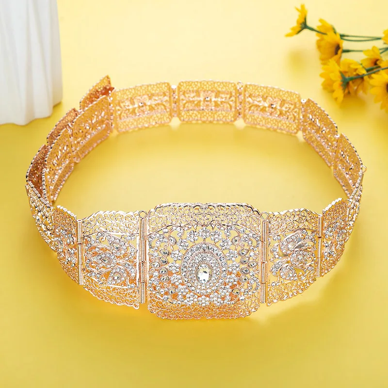 Luxury Arab Caftan Metal Waist Chain For Women Wedding Dress Body Jewelry Gold Color Moroccan Belt Adjustable Length image 4
