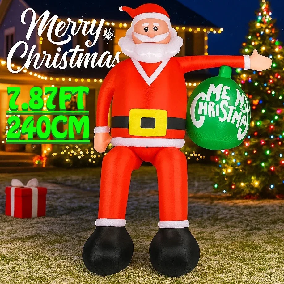 8.2フィート インフレータブルおもちゃ クリスマスボール サンタクロース LEDライト付き クリスマス庭 芝生パーティー装飾 クリスマスホーム用品 オーナメントギフト