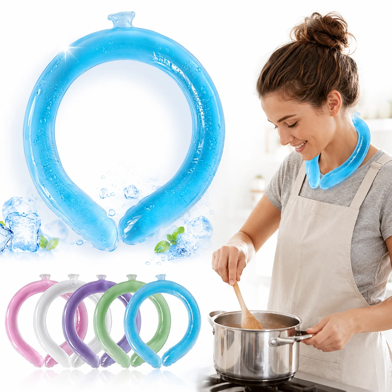 Cooling Neck Ring Reusable Summer Ice Collar 150g Hands Free Heat Relief Wrap for Hiking Gardening Sports Outdoor Daily Work