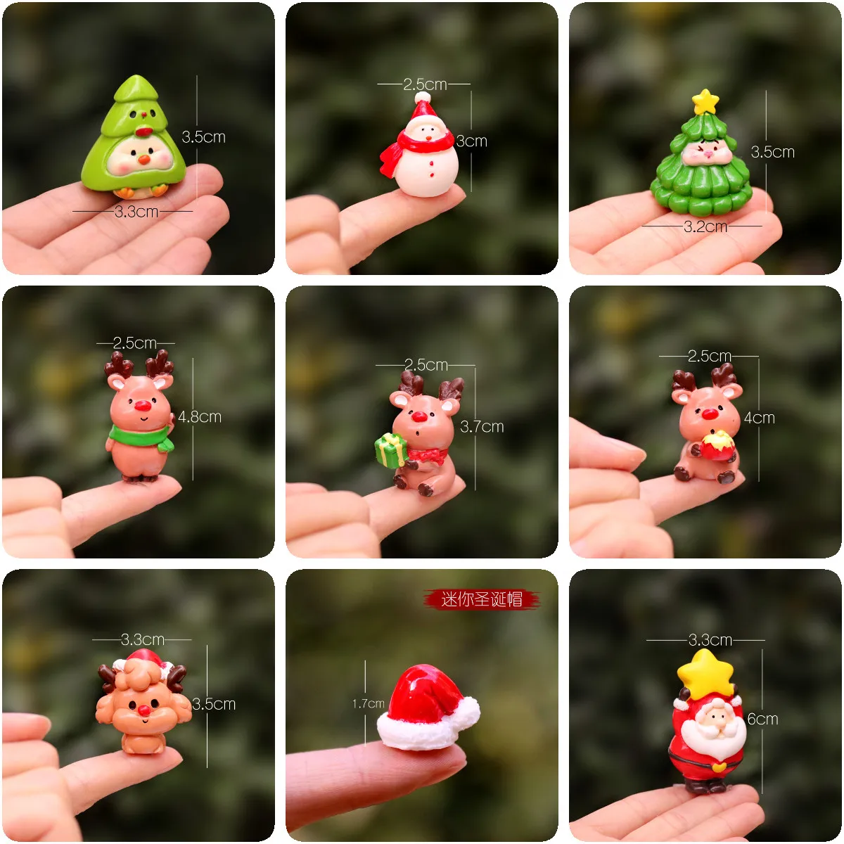 Small Christmas Tree Santa Claus New Year 2024 Cute Snowman Mini Figures Miniature Figurines Terrarium Crafts Desktop Car Decor