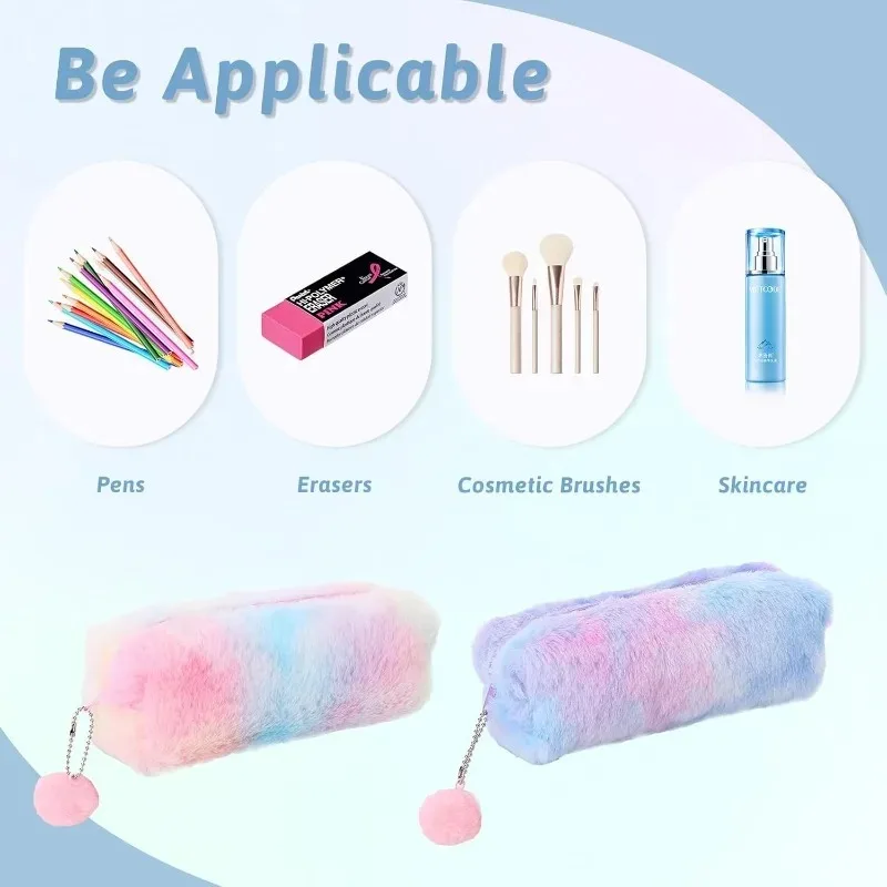 حقيبة أقلام رصاص من القطيفة المنفوشة، تصميمات متدرجة قوس قزح للفتيات، من عمر 3 إلى 12 عامًا - هدايا مثالية لأعياد الميلاد والتخرج وعيد الميلاد قطعتين