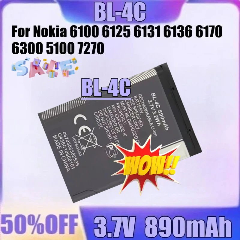 BL-4C 3,7 В для Nokia 6100 6125 6131 6136 6170 6300 5100 7270 2220S 2650 3500 X2 C2-05 Аккумуляторы для телефонов Новая литиевая батарея BL-4C