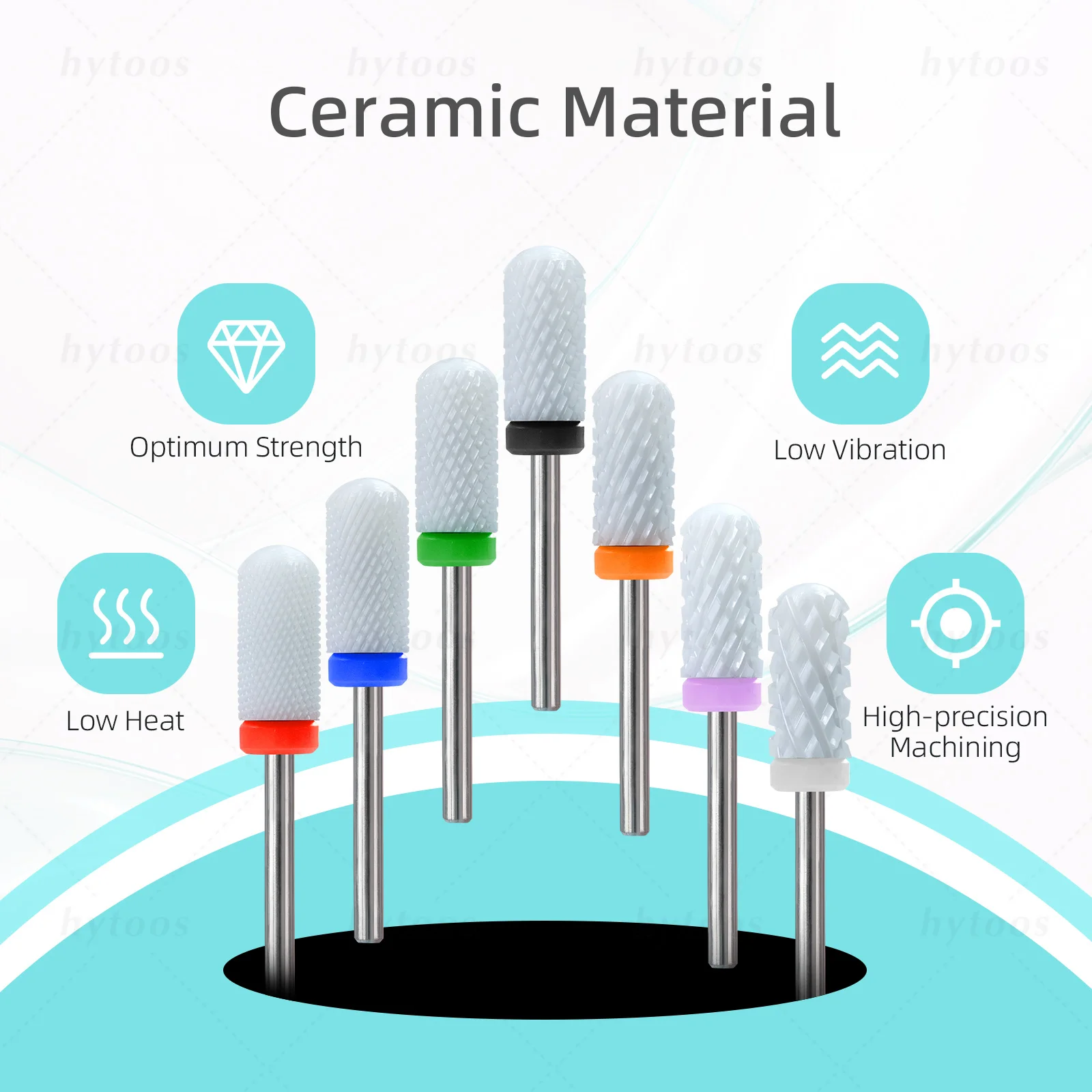 HYTOOS 6*13mm Safety Round Barrel White Ceramic Nail Drill Bits for Remove Gel Polish Pro Manicure Drill Tool Nail Technicians view 2