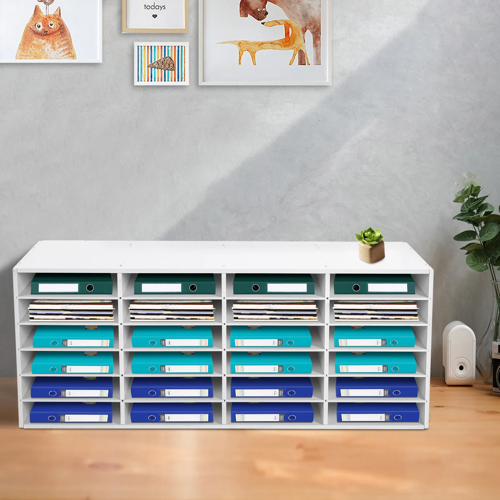 

White PVC 100*30*42cm 24 Slot File Sorting Cabinet Adjustable Shelf Storage System Multilayer Desktop Mail Organizer