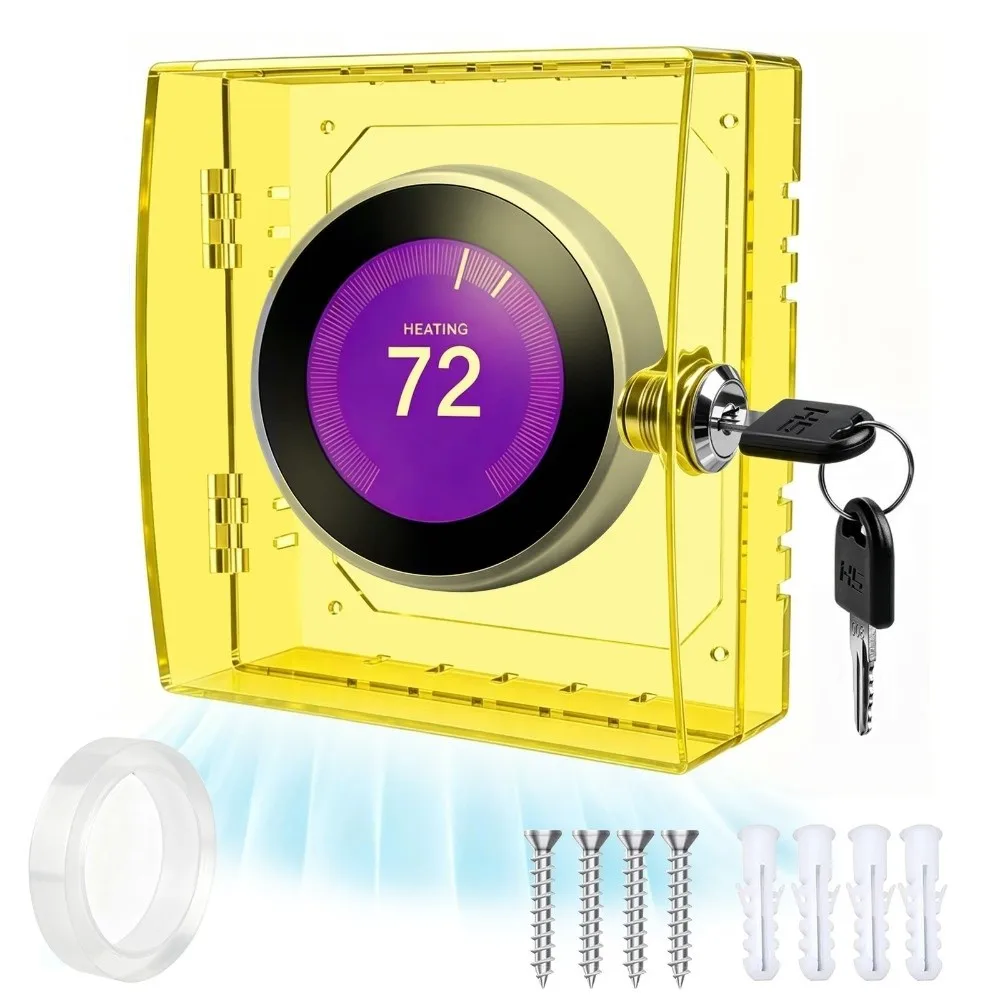 Transparent Thermostat Lock Box Vandal-Proof With Keys Thermostat Protector Cover Wall Mount With Lock Acrylic Thermostat Cover