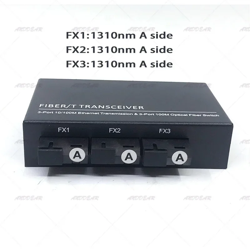 3SC3UTP Reverse Fast Erhetnet 10/100M Ethernet Switch 3 Fiber Port SC 20KM3UTP RJ45 FiberOptical Switch  with Adapter