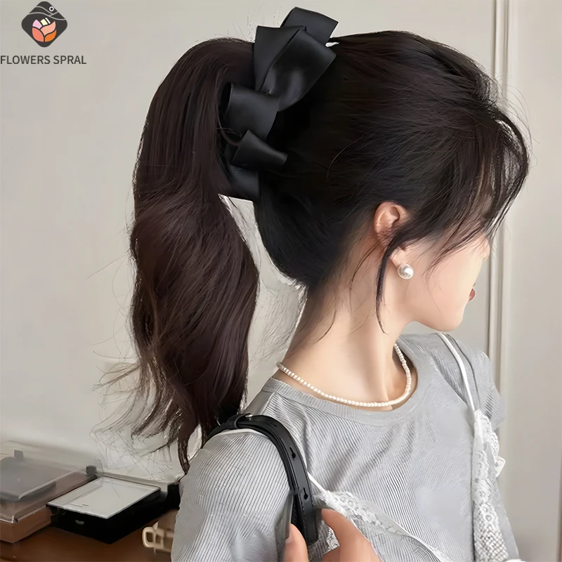 1/2 Piece French Double-Layer Satin Butterfly Hair Clip, Sweet And Simple, Suitable For High Ponytails And Curly Hair