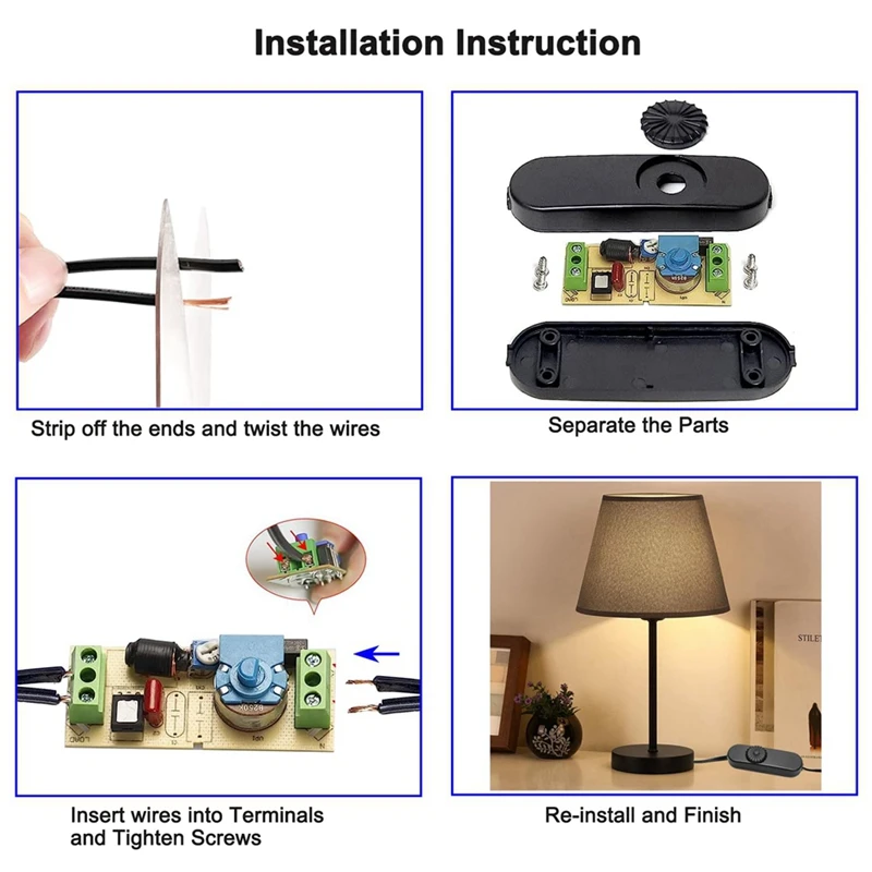 2PCS Inline Lamp Switch Full Range Rotary Dimmer Switch for Floor, Table, Pendant Lights, LED Lamp, Incandescent Bulbs-ELEC