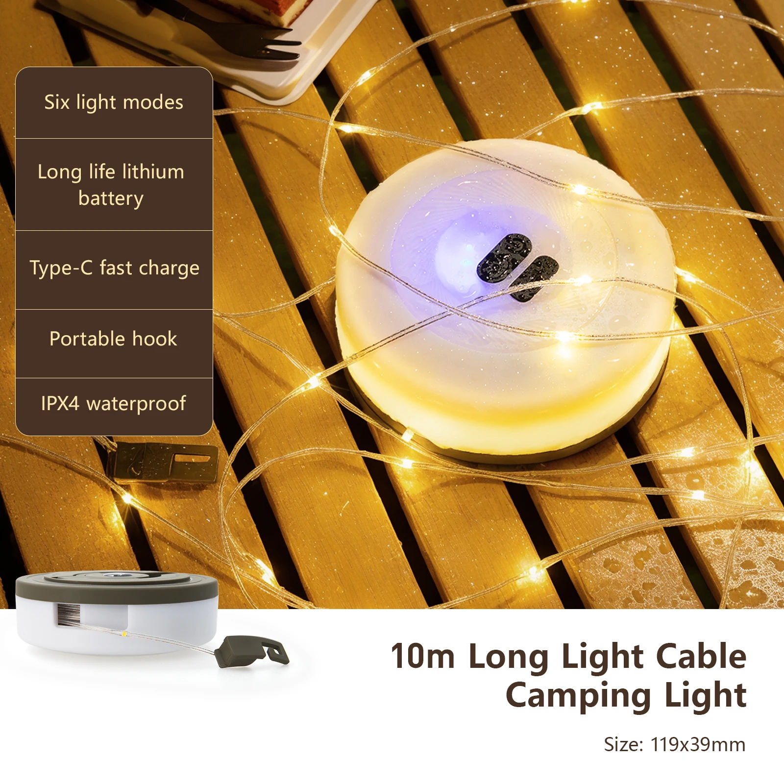 Bisinna Camping String Licht Usb Opladen Lantaarn 1800Mah, Ipx4 Waterdicht, Oplaadbare Zaklampen