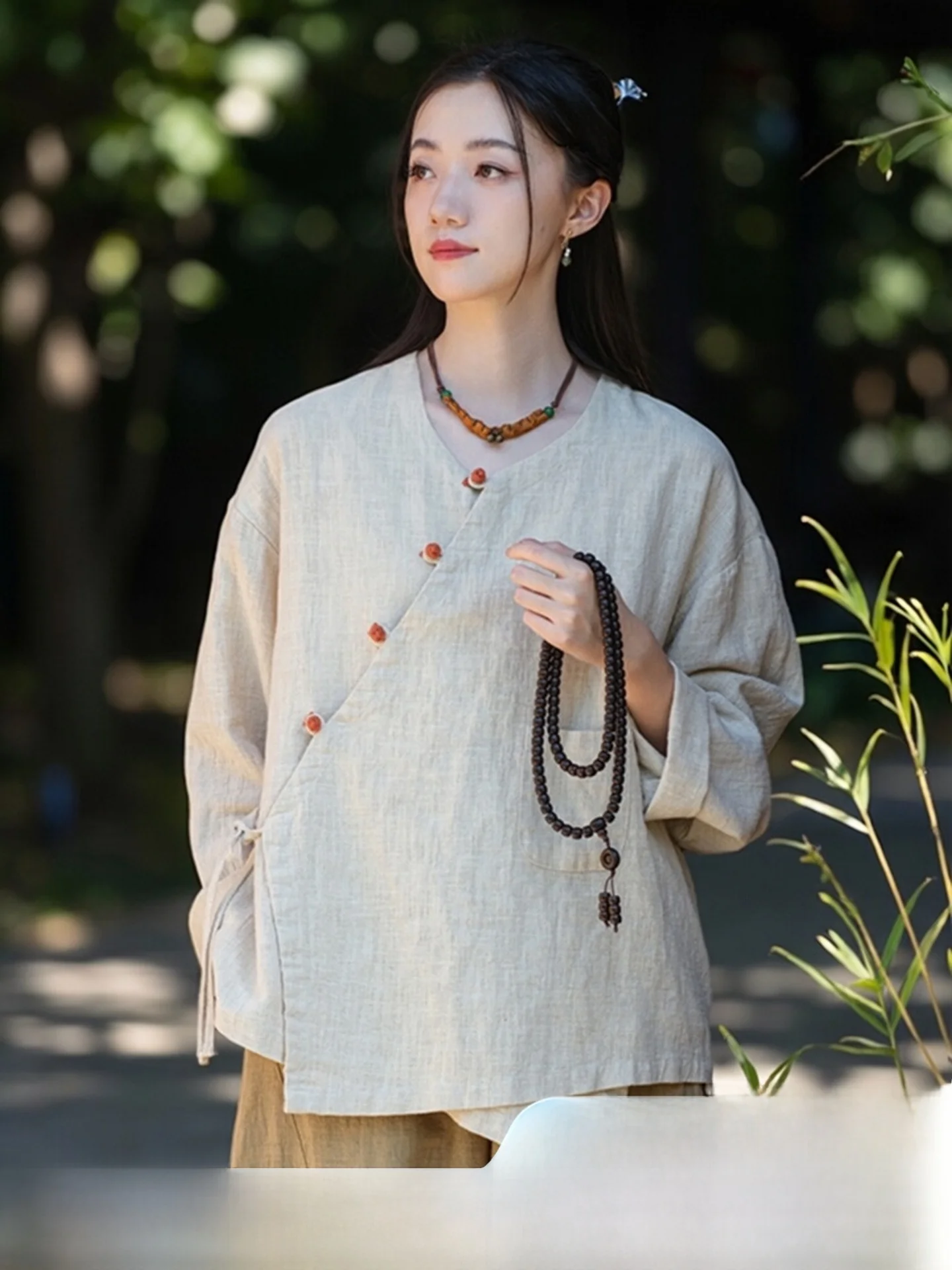Retro Button up Cotton Linen Short Coat Women's Spring Autumn Travel Photography Belted Jacket V Neck Single Button Cardigan