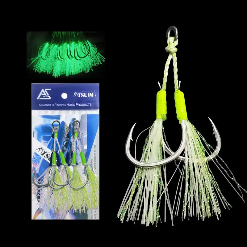 AS Fishing Hook Soft Stainless Wire Glow Slow/Fast Jigging Hooks Double Barbed Assist Hooks Lure Glow Jig Lure Hooks