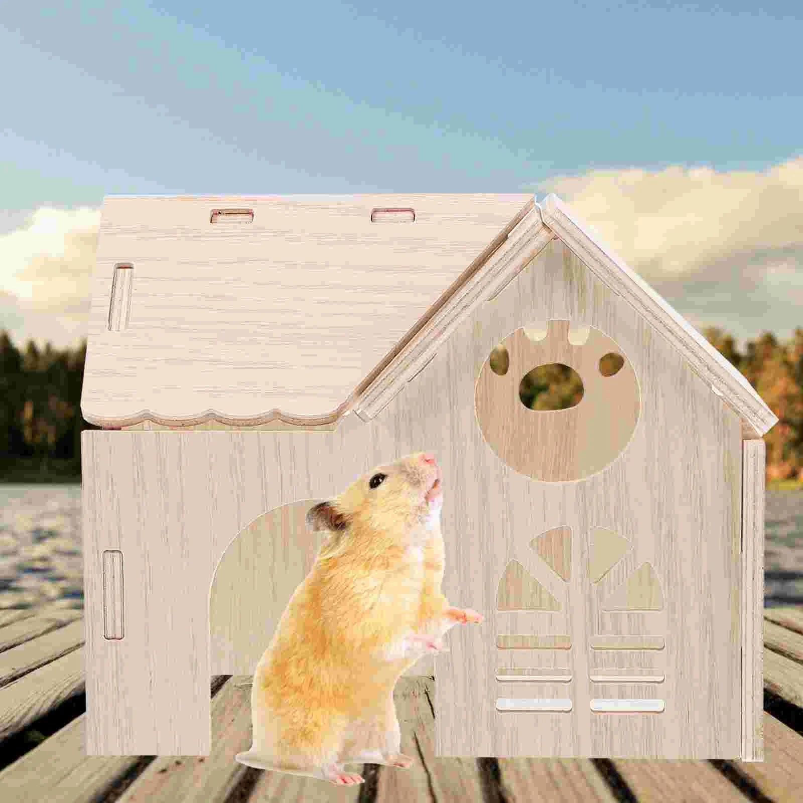 Hamster Wood House Rabbit Guinea Pig House Rabbit Household Decorative Cage Hamster Hideout Wooden House Wear-Resistant Pet Cage