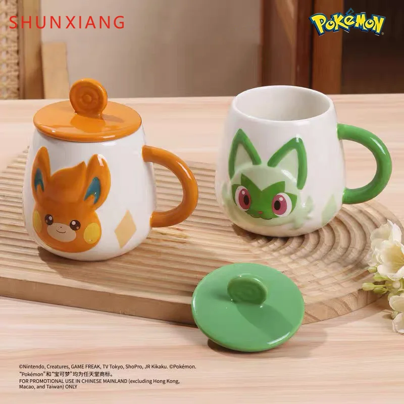 

SHUNXIANG Pokémon Licensed Mugs Set 2Pcs Cartoon Sprigatito & Pawmi Ceramic Cups Coffee Cup Breakfast Milk Cups Perfect Gifts