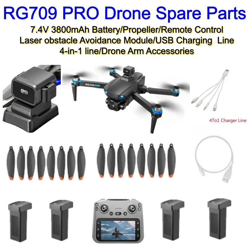 RG709 PRO Drone Battery 7.4V 3800mAh Propeller/RC Obstacle Avoidance Module/USB Charging  Line/4-in-1 line/Drone Arm Spare Parts