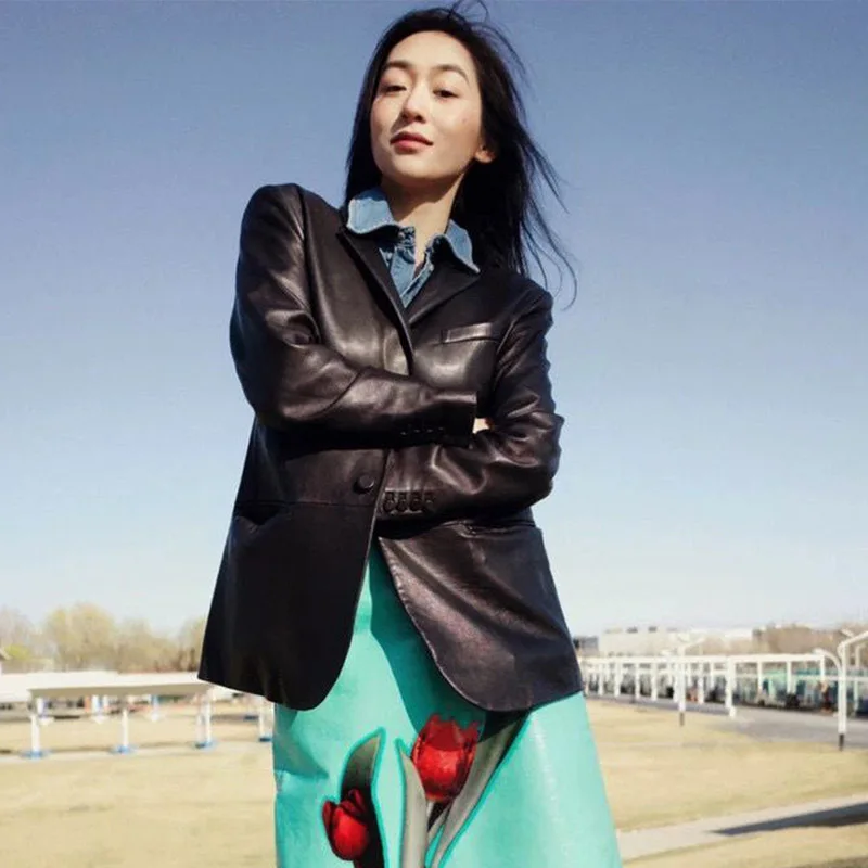 LARS Bell Giacca in Vera Pelle da Donna Vestibilità Ampia, Cappotto in Pelle di Pecora a Maniche Lunghe, Stile Casual Elegante, Nuovo Arrivo Autunno Inverno