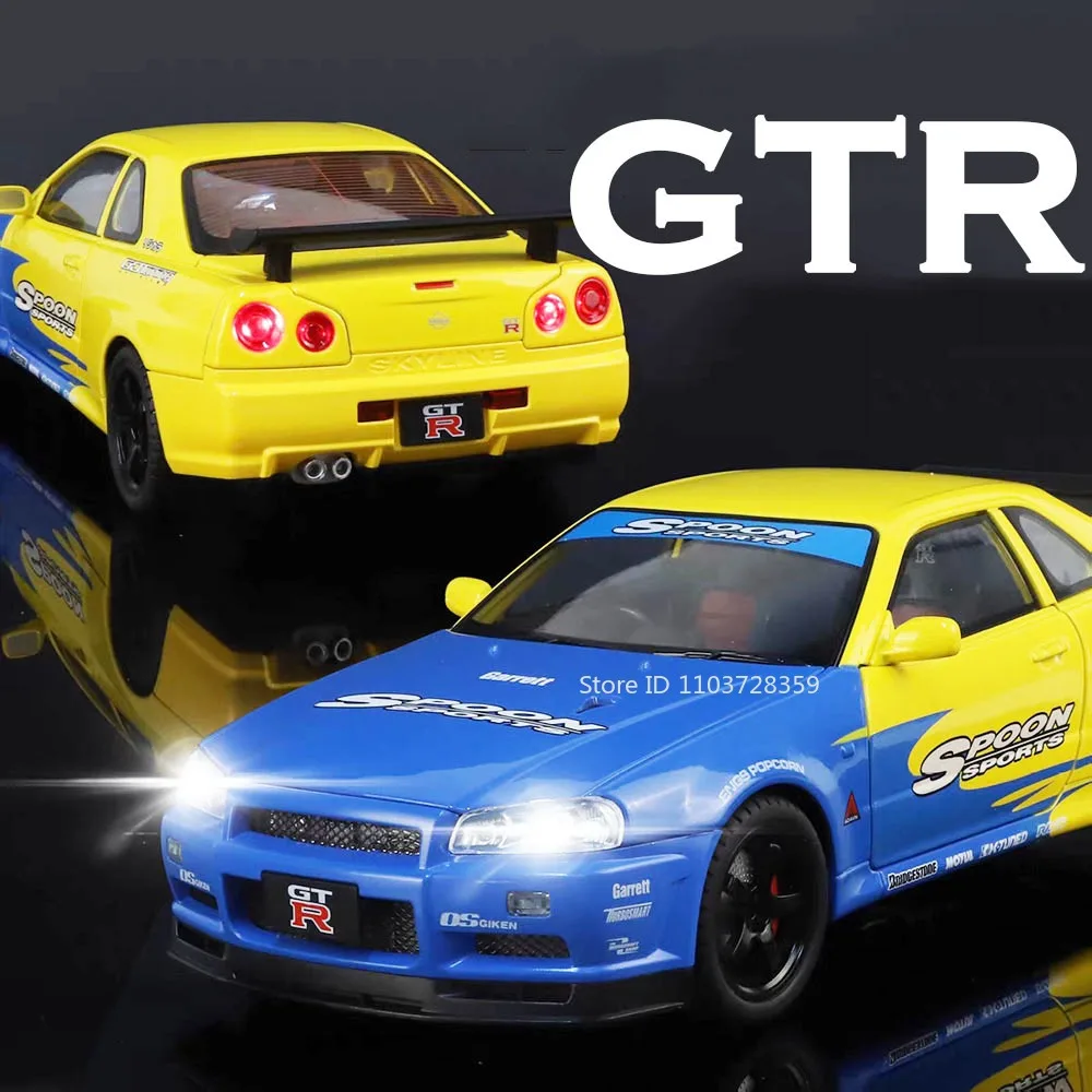 

1:18 SKYLINE GTR LP770 Sports Car Model Toys Alloy Diecast Supercar Sound Light Doors Opened Shock Absorption for Kids Gifts