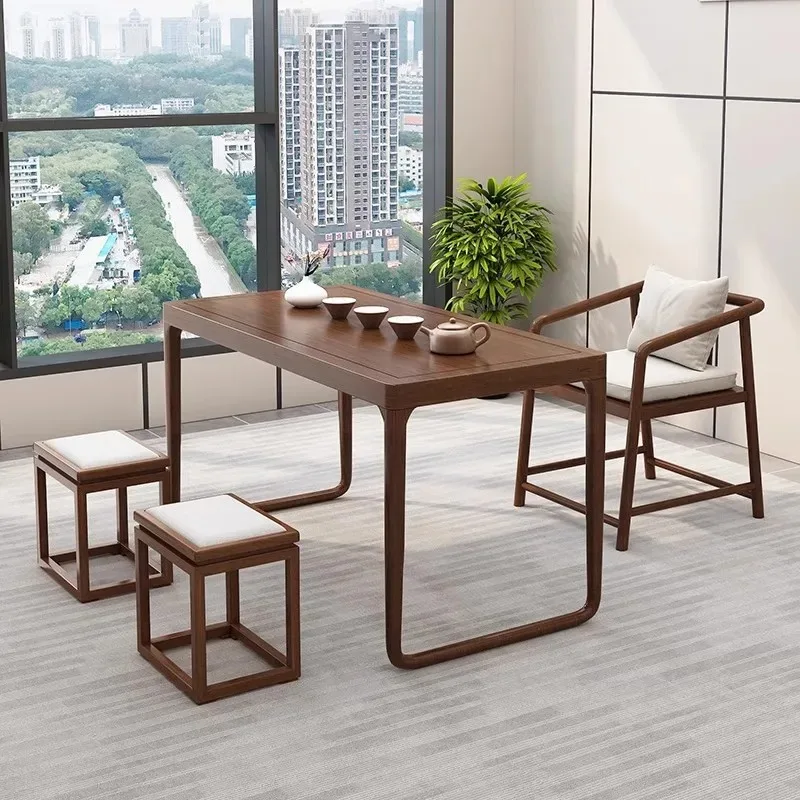 All solid wood balcony small tea table and chair combination new Chinese-style small apartment tea making