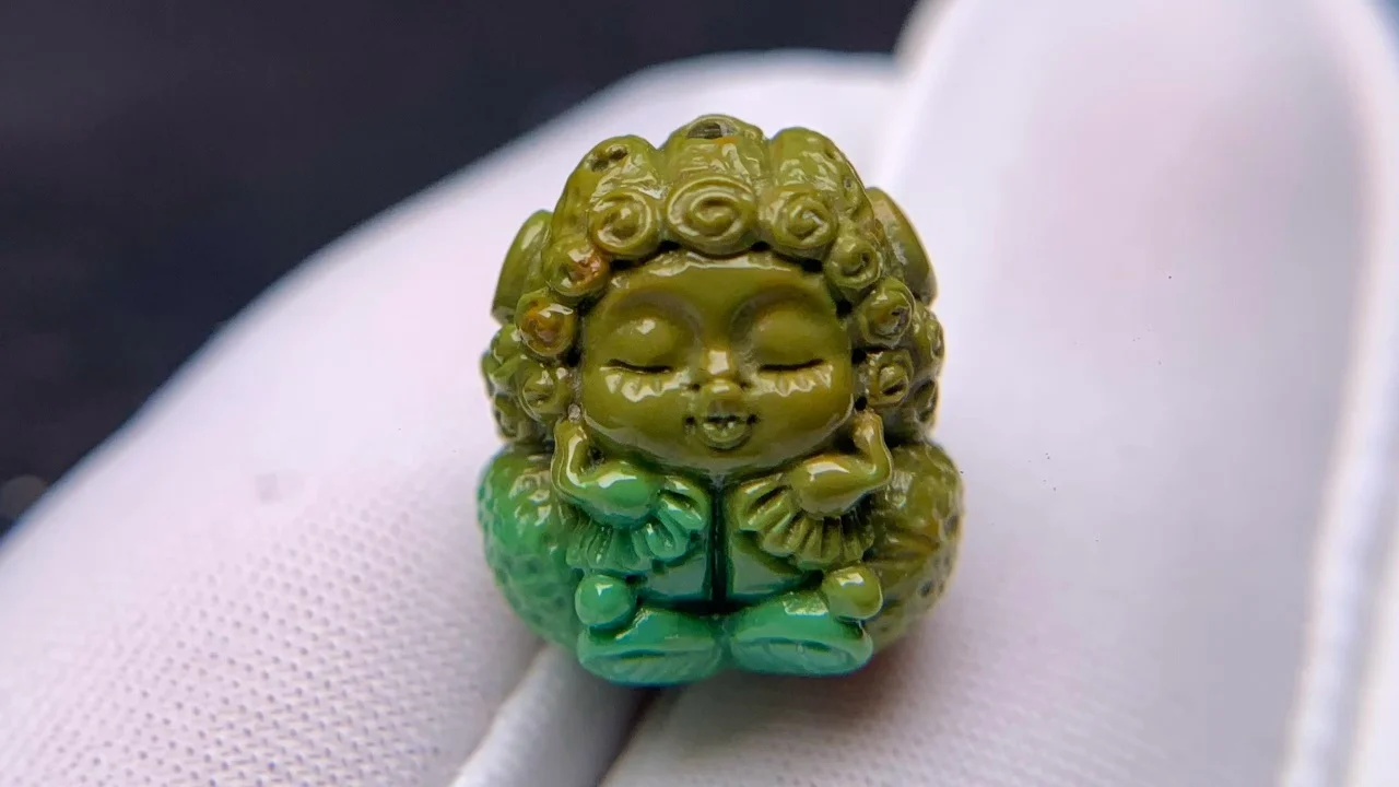 Bespoke Retail Real High Porcelain Blue Turquoise Carved Doll Charm Pendant Personality DIY Bracelet Necklace Spacer Bead Jewel