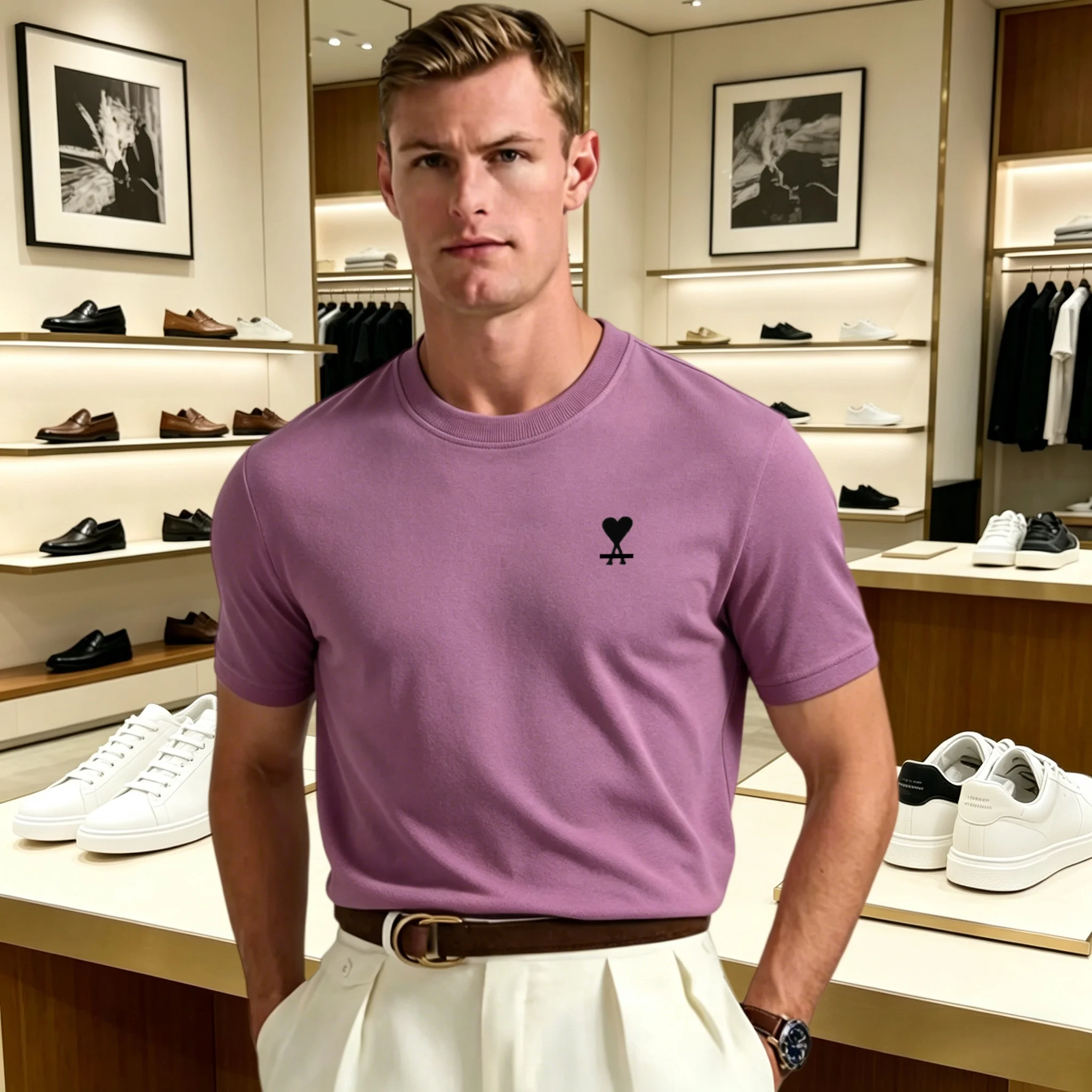 100% pure cotton 2026 high-end brand men's short sleeved round neck top summer fashion luxury logo embroidered golf top T-shirt