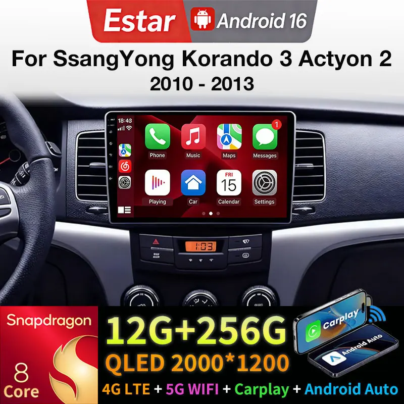 

Автомагнитола Android 16 для SsangYong Korando 3 Actyon 2 2010-2013 с Carplay, Auto, 4G, BT, мультимедиа, видеоплеером и навигацией