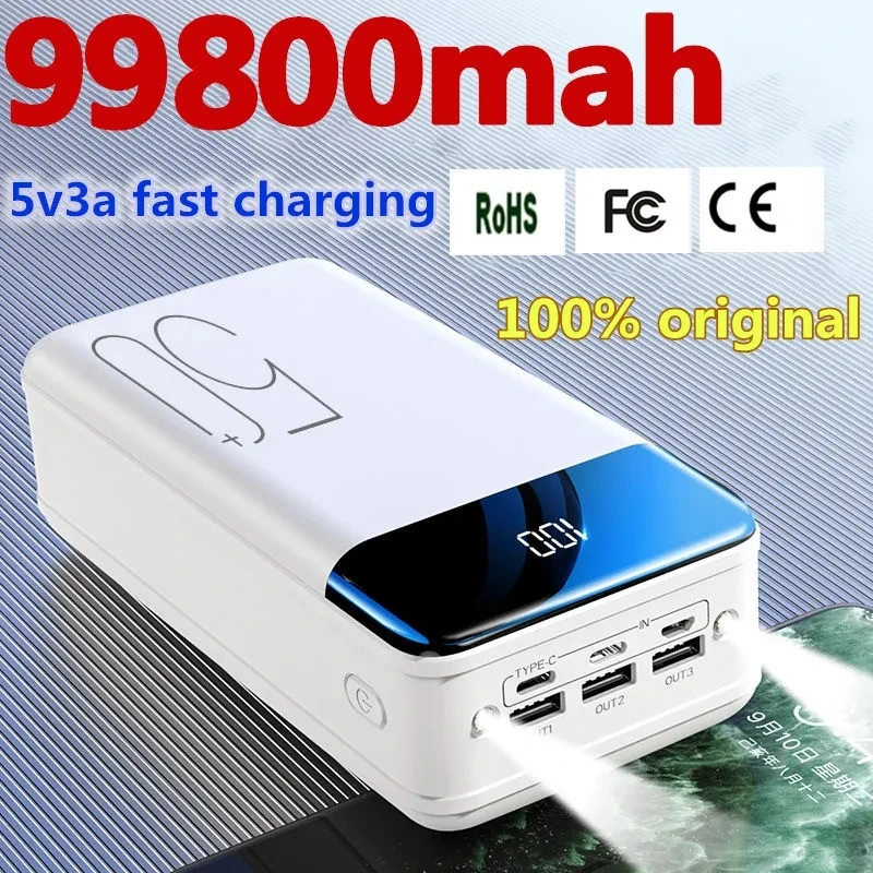 باور بانك للشحن السريع بسعة كبيرة ، 99800 mAh ، 100000mAh ، طاقة يونيفرسال للجوال ، 5 فولت ، 3A ، أصلي ، علامة تجارية جديدة ، أصلية