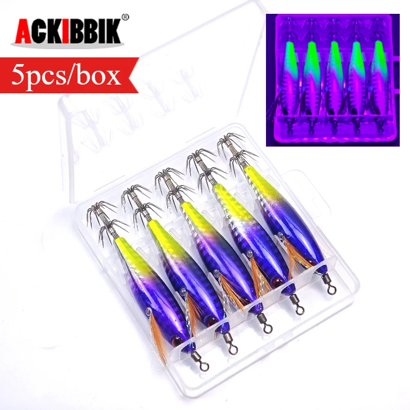 5pcs/Box Horizontal Squid Jig Egi Set Simulation Shrimp Fishing Lure  Luminous Octopus Cuttlefish Sea Fishing Tackle