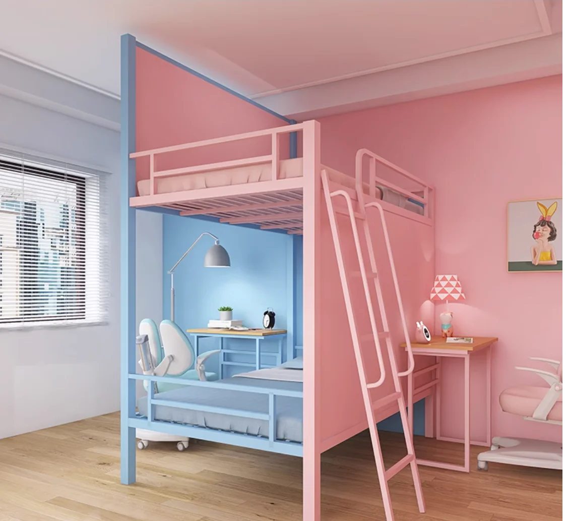 Children's room bed Modern simple family one son and one girl small flat raised bed