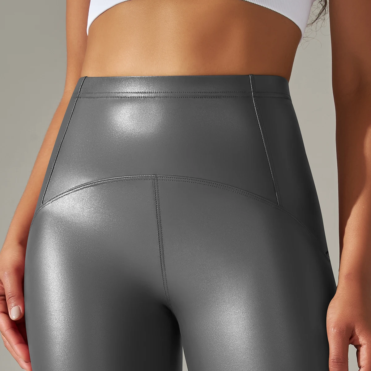 6-farbige Herbst-Winter-Lederhose, dünne Samt-PU-Leder-Leggings, hohe elastische Bund-Hose, sexy Schlankheits-Leggings – Detail 8
