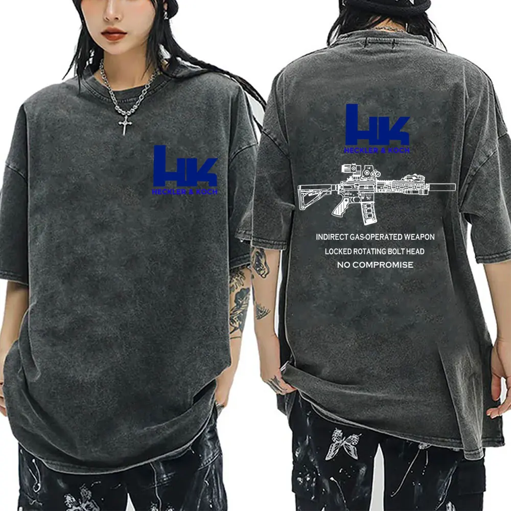 

Heckler & Koch HK416 Graphic Vintage Washed Tshirt Forward Observations Group T-shirts Men Women Casual High Quality Cotton Tees
