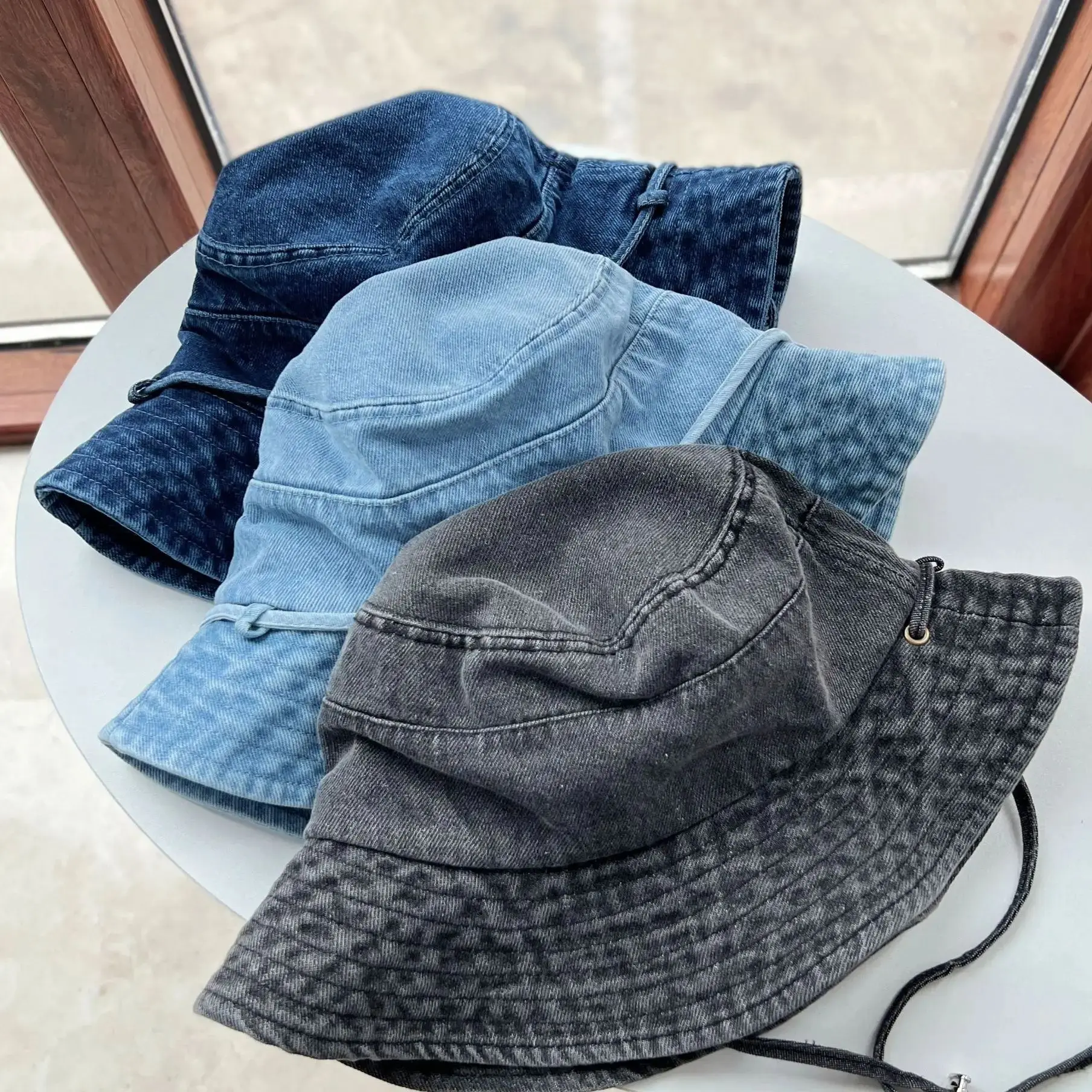 

Retro Washed Cotton Denim Bucket Hat Unisex Fisherman Cap For Women/men, Spring/autumn Sunshade Vintage Distressed New Casual