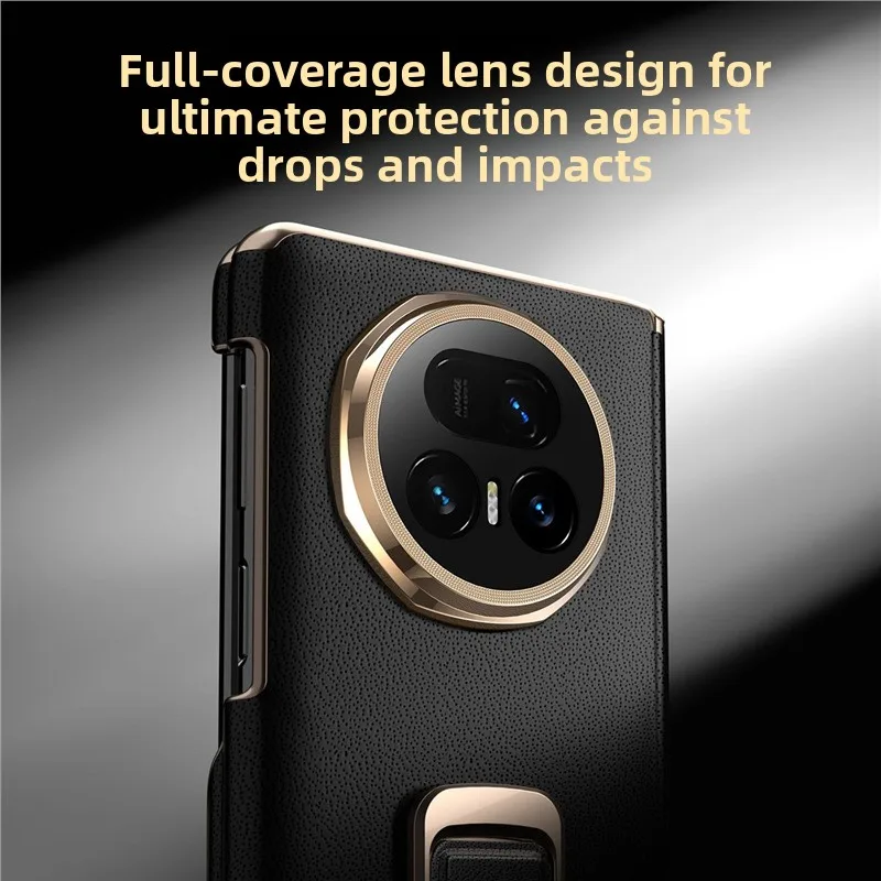 Premium Full Coverage Shockproof Genuine Leather Phone Case for Honor Magic V5 with Dual Side Frame and Top-Grain Cowhide