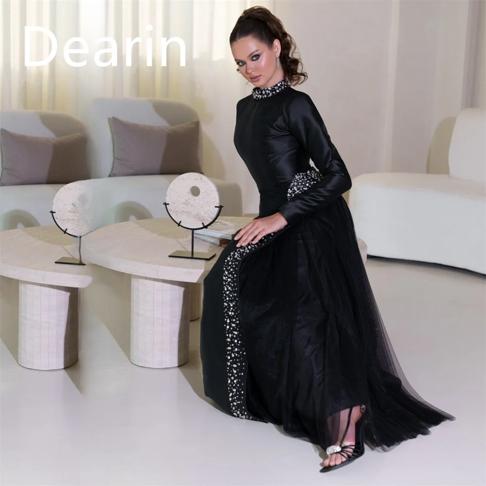 Customized Evening Gown Dearin High Collar A-line Floor Length Skirts Bespoke Occasion Dresses Prom Saudi Arabia Formal Dress