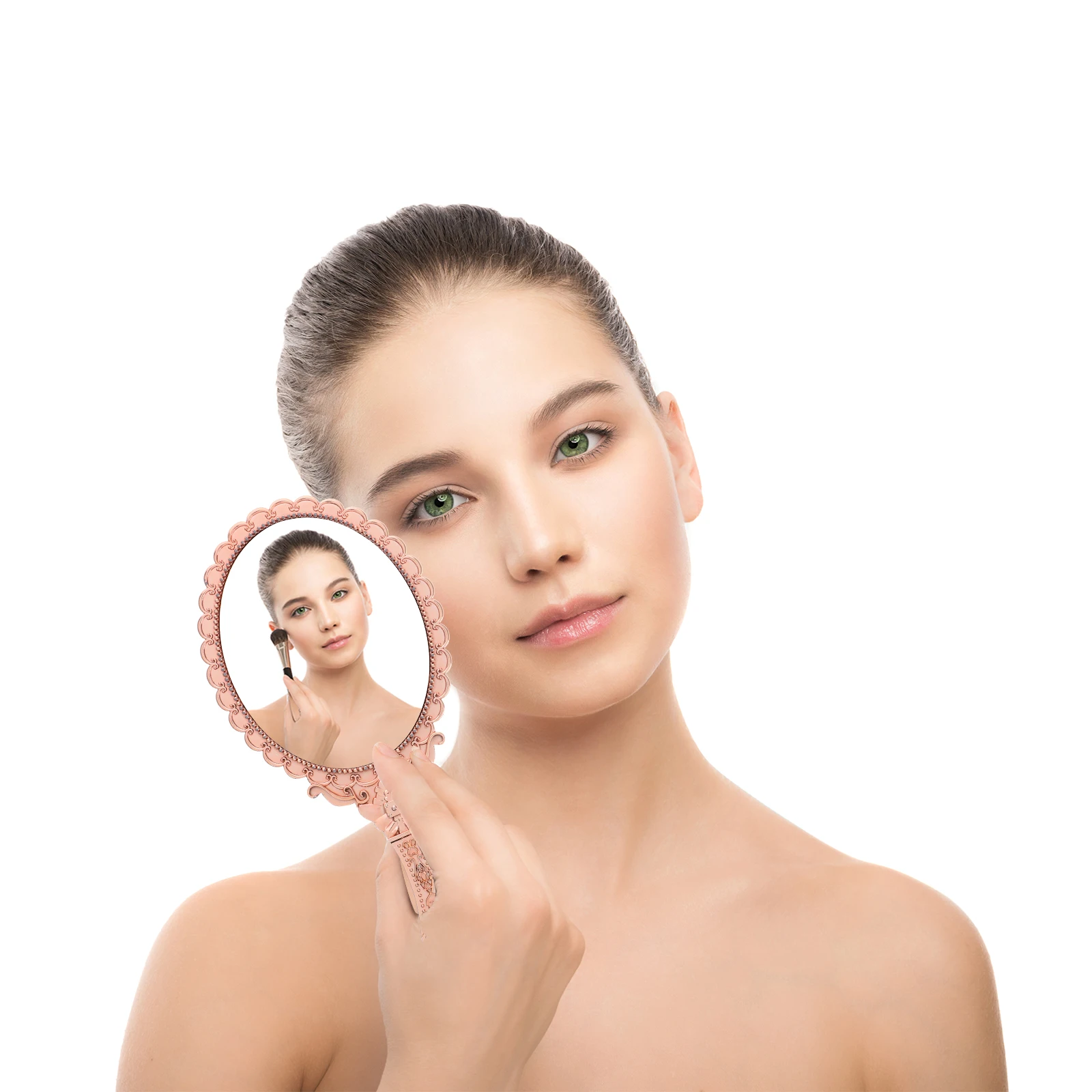 2 szt. Lusterko ręczne w stylu vintage z motywem kwiatowym, wyraźny obraz, barokowy design, elegancki wykończenie w kolorze różowego złota, urocze, dekoracyjne, podróżne.