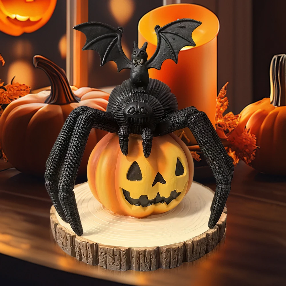 Halloween Pumpkin Statue Resin Halloween Spider Decorations Gothic Spider Decor for Halloween Home Decor Tabletop Party Decor