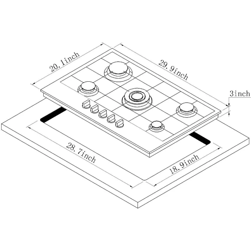 30인치 가스 쿡탑 LPG/NG 겸용 가스 버너 스테인리스 스틸 가스 호브 빌트인 가스 쿡탑 DM527-SA03Z 가스 스토브탑
