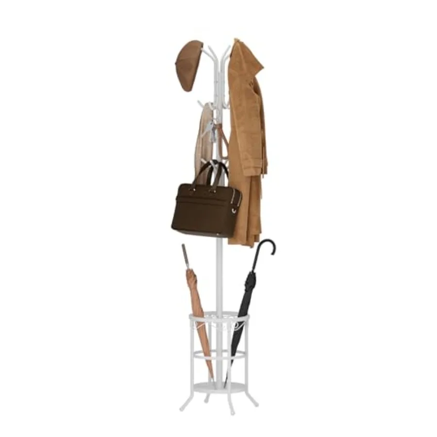 

Coat Rack Freestanding with Umbrella Holder Metal Hanger Stand, Hall Tree with 12 Hooks, Entryway Organizer for Hats, Bags, and