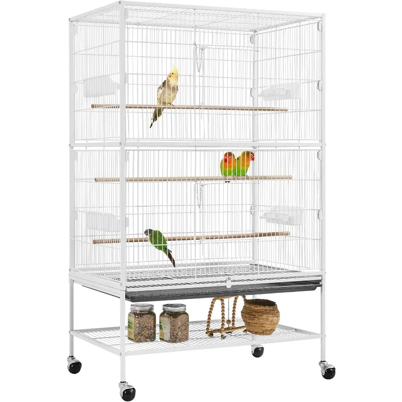 

52inch Bird Cage Extra Large Parakeet Parrot Cage for Lovebird Cockatiel Conure Finch with Rolling Stand White