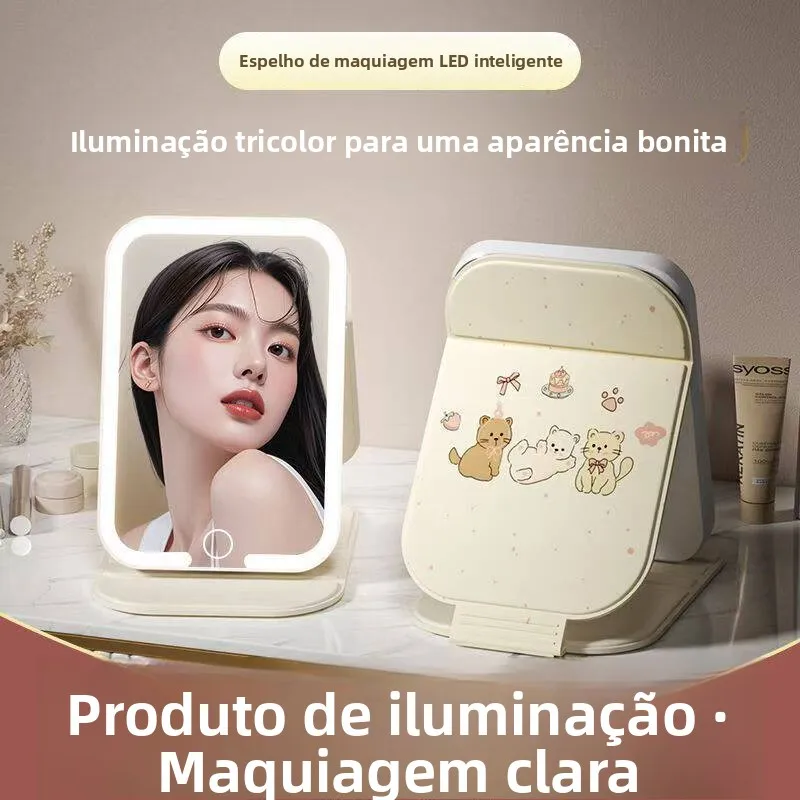 ポータブル折りたたみ化粧鏡ライト付きデスクトップ化粧鏡旅行外出用フィルライト女の子ギフトミラーアクリル素材