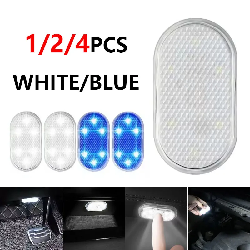 1/2/4Pcs LED Touch Light Mini Car Interior Lighting USB Rechargeable Auto Roof Ceiling Reading Lamps Atmosphere Decoration Lamp