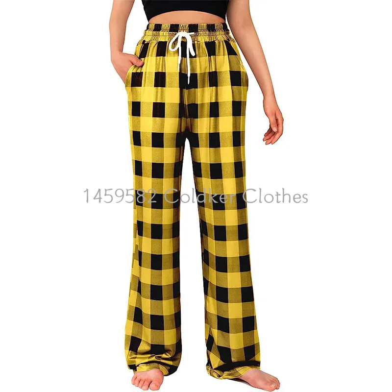 Frauen Weihnachten Pyjama Hosen Herbst Winter Plaid Gedruckt Hosen Mode Lässig Breite Bein Hosen Kleidung Streetwear