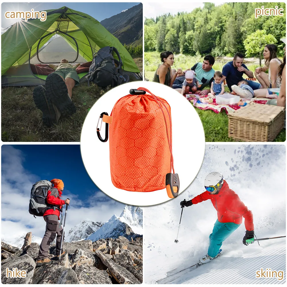 Emergency Sleeping Bag Portable Survival Blanket PE Aluminum Film Bivy Sack Warm Windproof Waterproof for Camping Hiking Outdoor