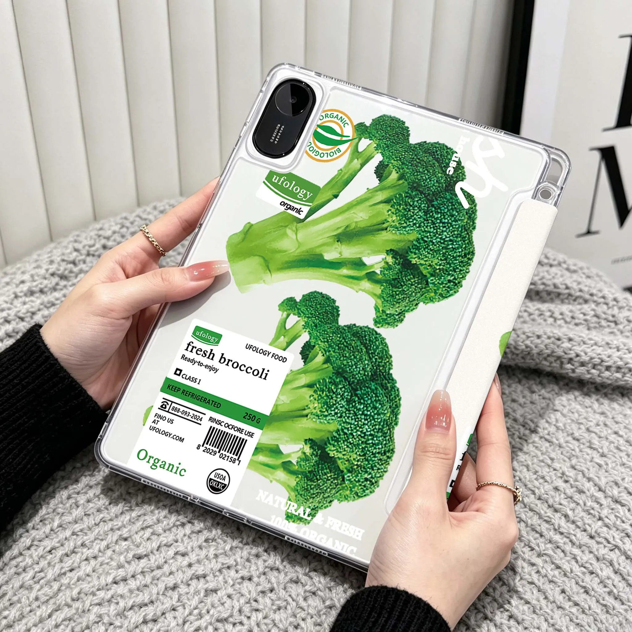 Fresh Vegetable Label For Xiaomi Redmi Poco Pad 5 6 7 8 Pro SE 11 11.2 12.1 Inch Transparent Y-Shaped Folding Tablet Case