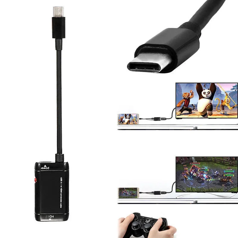 USB-C C타입 수-HDMI 호환 암 어댑터, USB 3.1 컨버터 케이블, MHL 맥북 안드로이드 폰 샤오미 PC 태블릿용