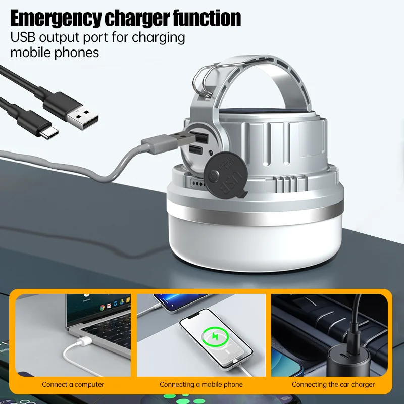 Imagem -04 - Portátil Solar Camping Luz Usb Recarregável Lâmpada Led Busca Luzes Lâmpada de Acampamento Poderoso Built-in Bateria Lâmpada de Emergência