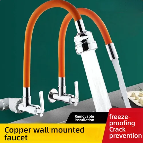 Nuevo Grifo montado en la pared para baño y cocina, manguera de agua de extensión giratoria en frío individual, grifo anticongelante y prevención de grietas