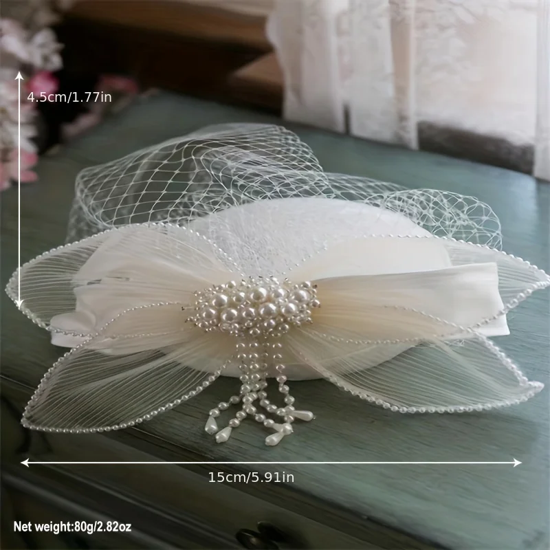 Abito da sposa da sposa copricapo Vintage elegante cappello a cilindro in rete femminile bianco fata Hanfu accessori per capelli Super Fairy Pearl Headdres