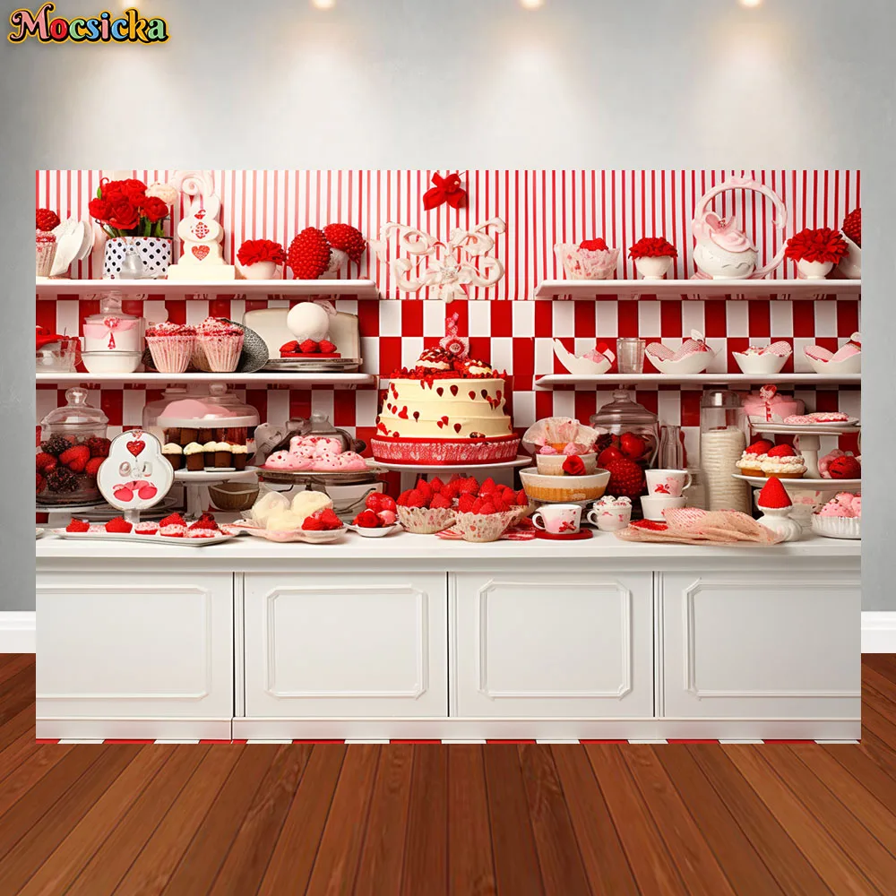 Valentine\'s Day Sweet Shop Photography Backdrop Retro Wood Wall Cook Decor Background Studio Newborn Baby Portrait Props