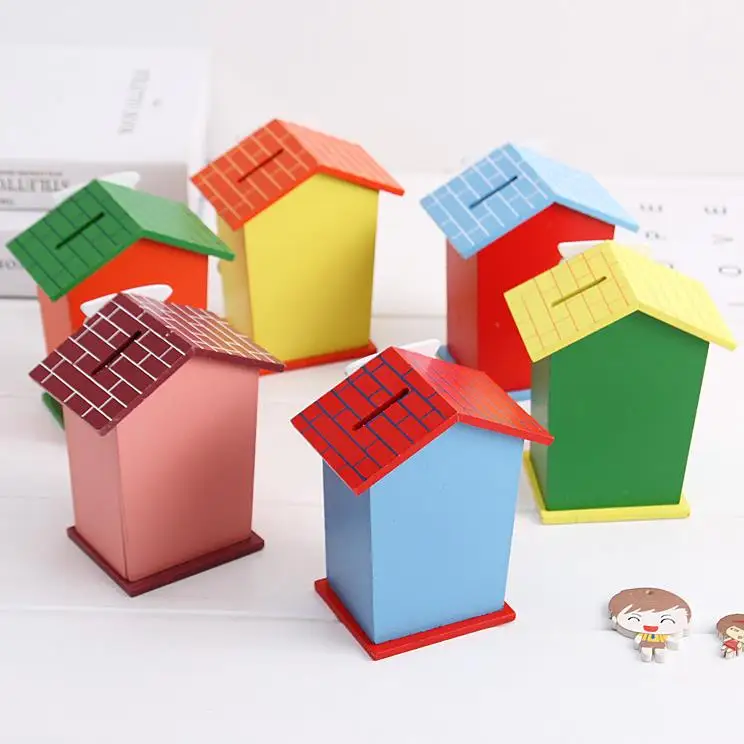 Wood Chalet Money Box Piggy Bank Creative Animal Cartoon House Room Money Boxes Children Kids Toys Coins Saving Box SN2316